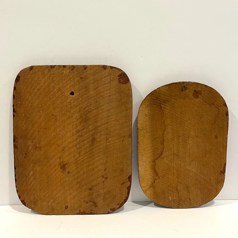 Vintage Jamaica Coat of Arms Hand Carved Wood Wall Plaque Set of 2 Folk Art